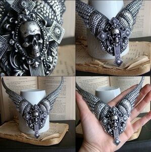 Bella Lili goth winged cross w/ skull statement necklace